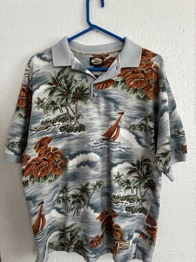 Tommy Bahama Short-Sleeve Tropical Sailboat Polo in Gray, Brown, Green